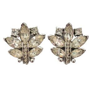 Pennino Silver Tone Rhodium Plated Clear Rhinestone Cluster Clip Earrings, E794
